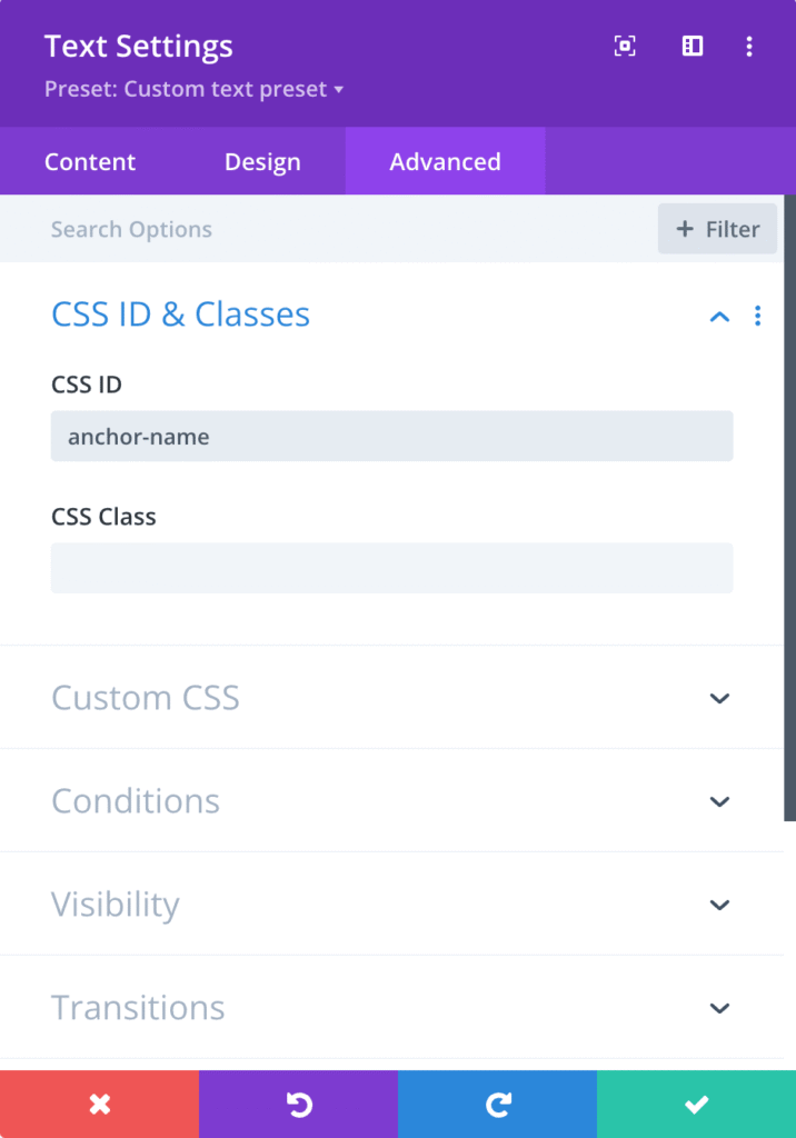 Picture of settings modal with anchor name