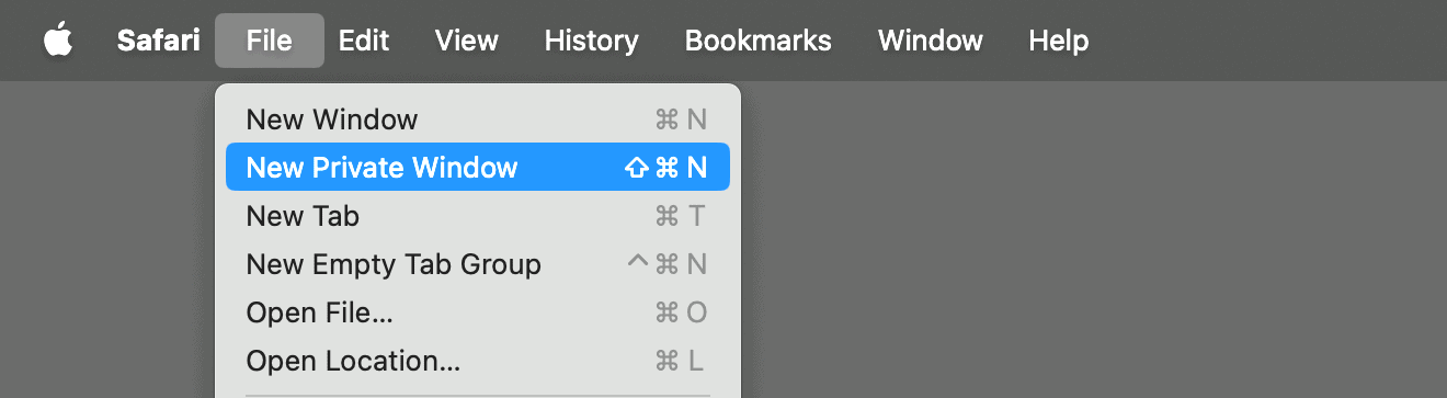 Safari new private window